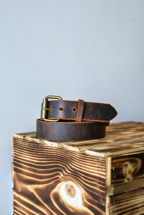 1.5" (Water Buffalo Belt: Buffalo Brown + Brushed Brass Hardware)