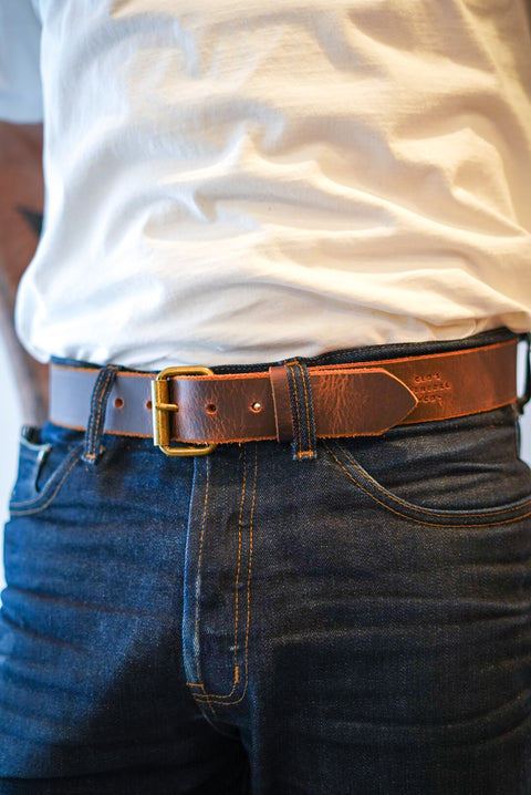 1.5" (Water Buffalo Belt: Medium Brown + Brushed Brass Hardware)