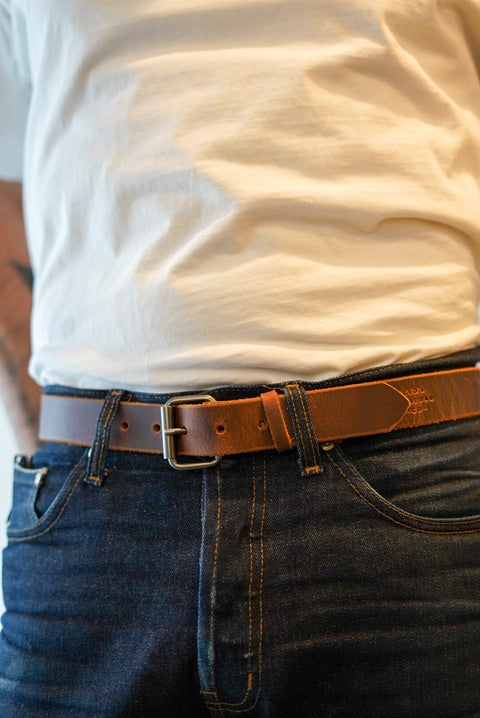 1 1/4" (Water Buffalo Belt: Medium Brown + Gunmetal Hardware)