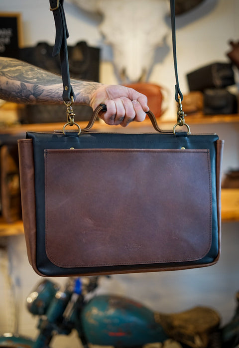 16" Messenger Bag (Two Tone: Dark Amber Harness + Flat Black Accents)