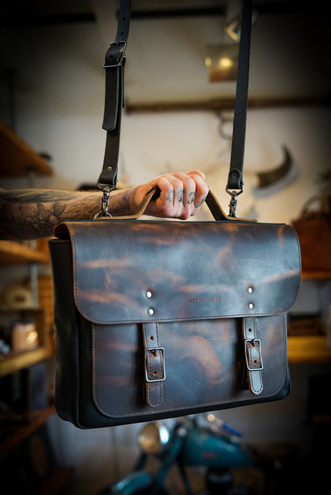 16" Messenger Bag (Two Tone: Hardtimes Brown + Flat Black Accents)