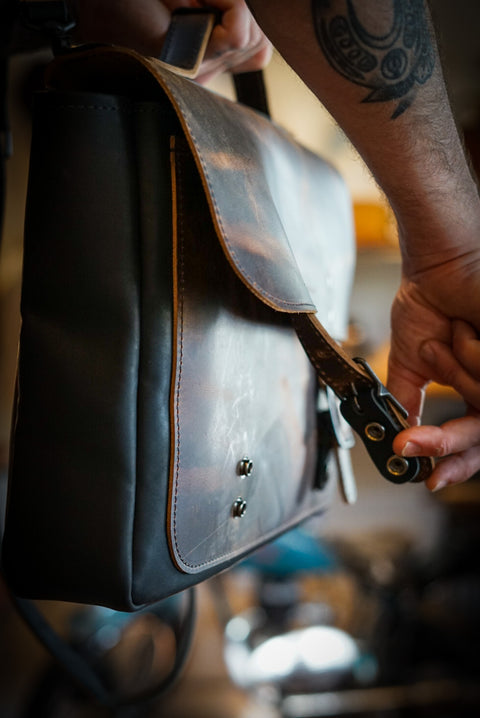 16" Messenger Bag (Two Tone: Hardtimes Brown + Flat Black Accents)