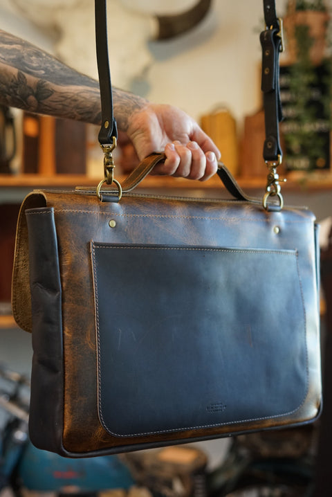 18" Messenger Bag (Two Tone: Vintage "Honey Brown" + Dark "Carob" Brown)