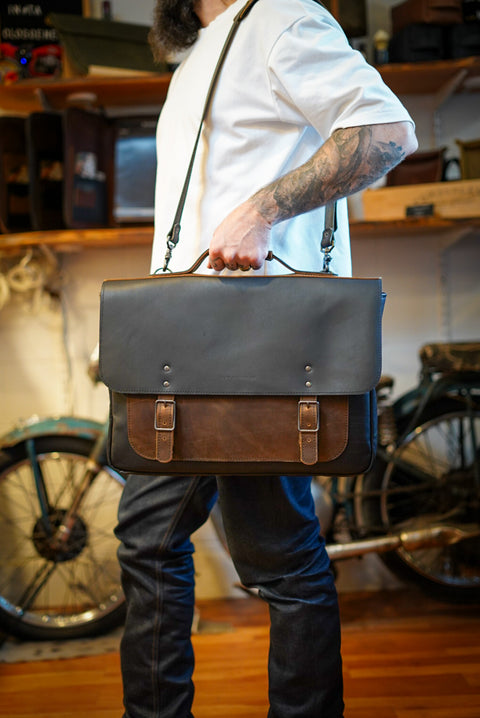 18" Messenger Bag (Black + Water Buffalo Brown)