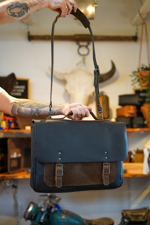 18" Messenger Bag (Black + Water Buffalo Brown)