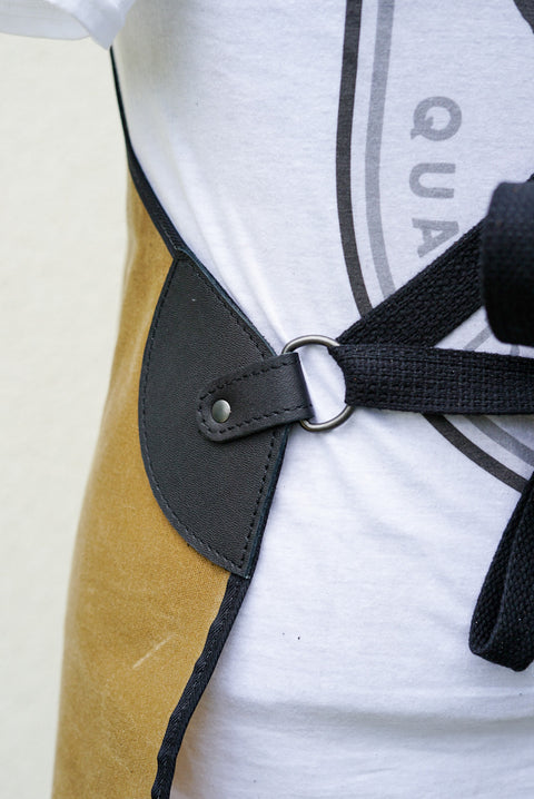 Apron (Tan Waxed Canvas + Black Leather Accents)