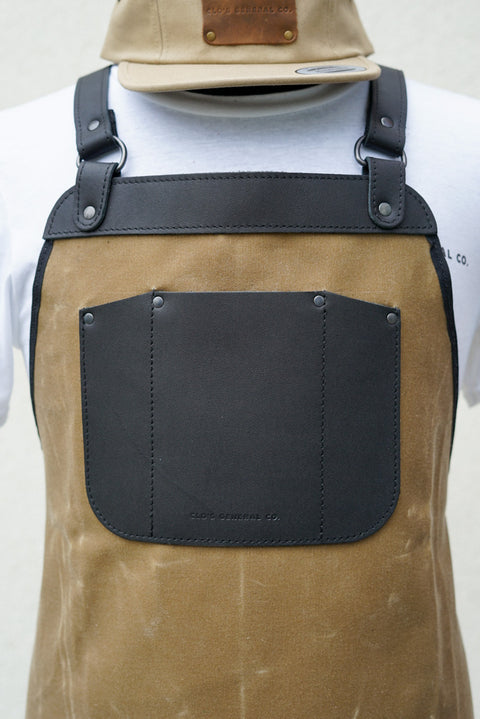 Apron (Tan Waxed Canvas + Black Leather Accents)