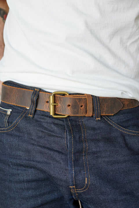 1.5" (Water Buffalo Belt: Buffalo Brown + Brushed Brass Hardware)