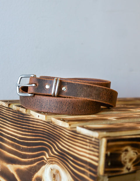 Womens: 1" Water Buffalo: Dress Belt (Buffalo Brown + Nickle Hardware)