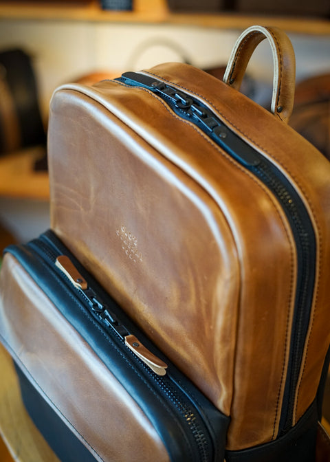 Commuter Backpack (Two Tone: Horween English Tan + Flat Black)