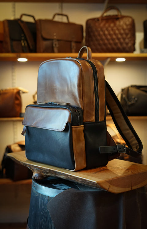 Commuter Backpack (Two Tone: Horween English Tan + Flat Black)