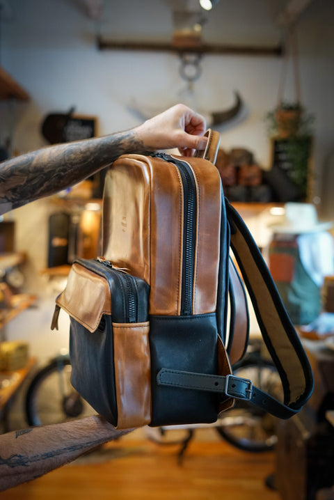 Commuter Backpack (Two Tone: Horween English Tan + Flat Black)