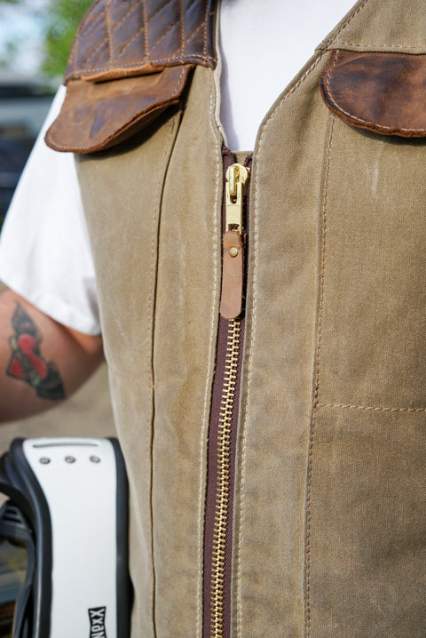 PREORDER: LIMITED EDITION VEST (FIELD TAN GREEN CANVAS + BROWN LEATHER)