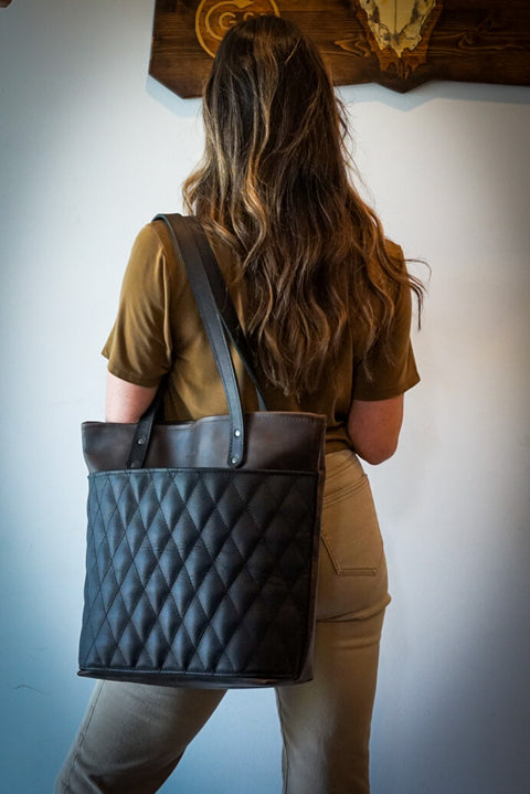 Tote Bag (Diamond Stitch: Espresso Brown/Pebbled Black)