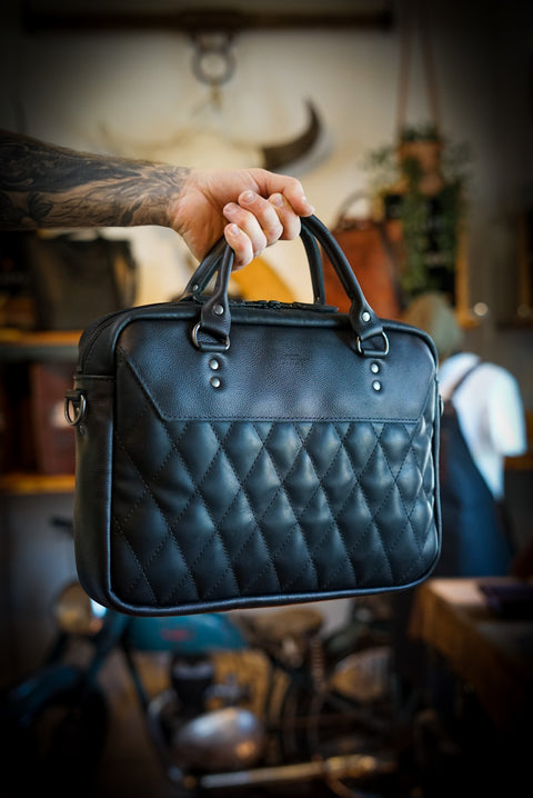 Essential Work Bag (Diamond Stitch: Two Tone Flat Black + Pebbled Black Accents)