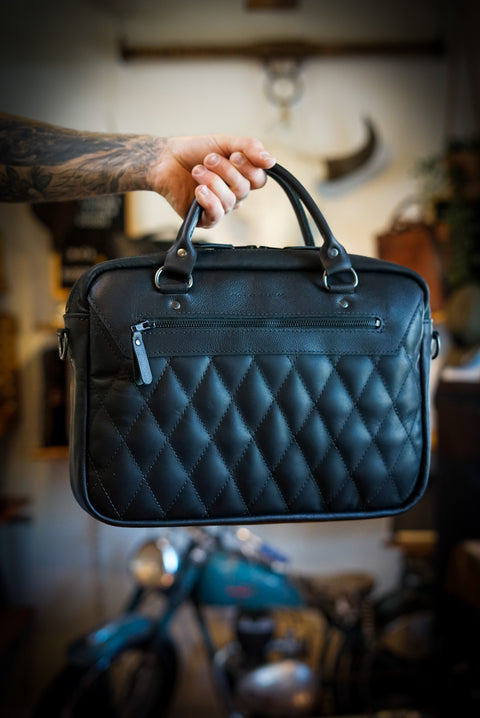 Essential Work Bag (Diamond Stitch: Two Tone Flat Black + Pebbled Black Accents)