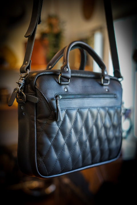 Essential Work Bag (Diamond Stitch: Two Tone Flat Black + Pebbled Black Accents)