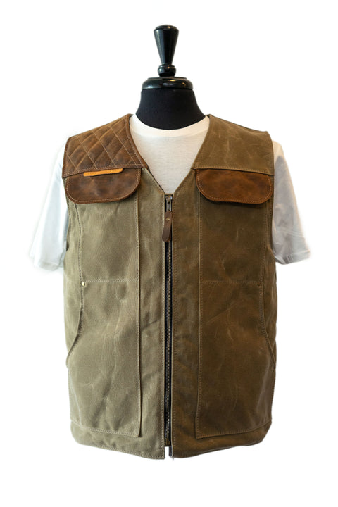 PREORDER: LIMITED EDITION VEST (FIELD TAN GREEN CANVAS + BROWN LEATHER)