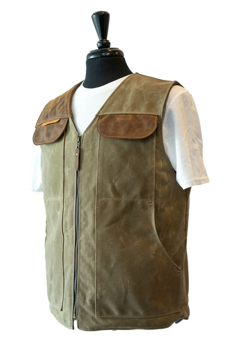 PREORDER: LIMITED EDITION VEST (FIELD TAN GREEN CANVAS + BROWN LEATHER)