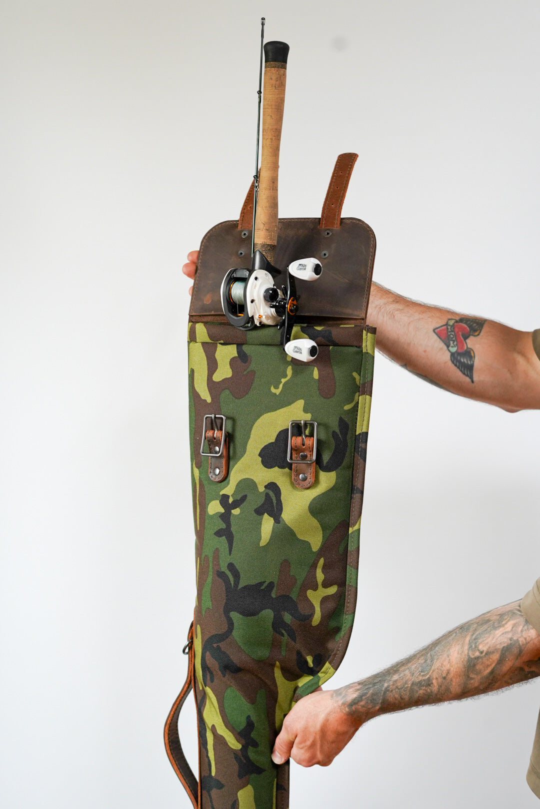 LIMITED EDITION: Fishing Rod Case (Camo + Brown Leather Accents) – Clo's General Leather Co
