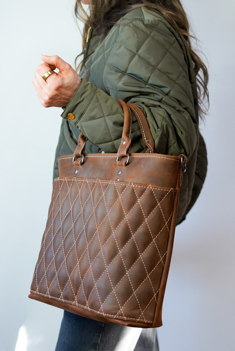 Handbag (Diamond Stitch: Dark Caramel Brown) – Clo's General Leather Co.