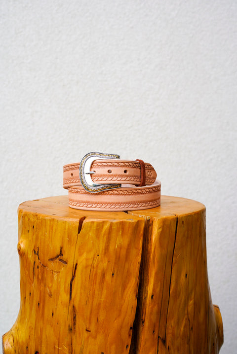 1.5" (Roped Edge Embossed Veg Tan Belt + Western Buckle)