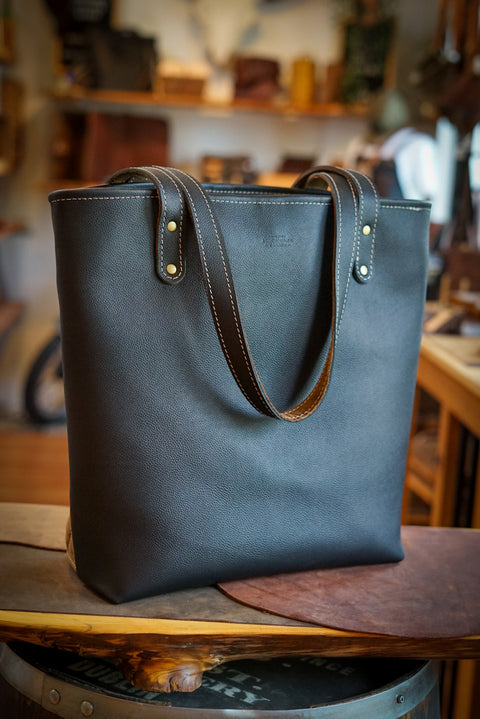 Tote Bag (Diamond Stitch: Pebbled Black + Crazyhorse Brown)