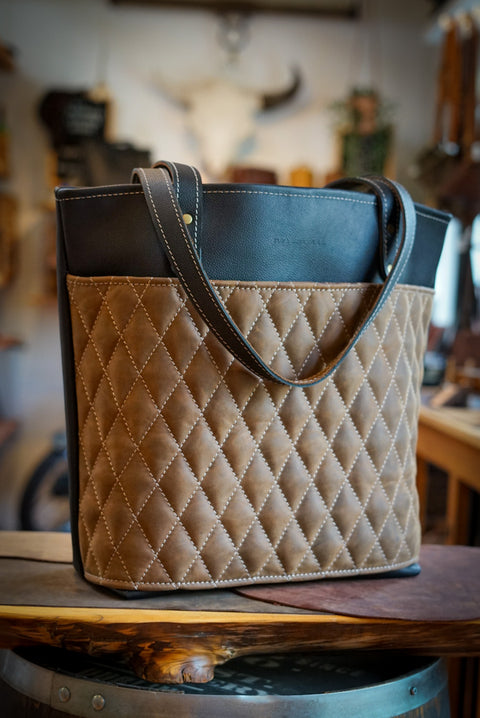 Tote Bag (Diamond Stitch: Pebbled Black + Crazyhorse Brown)