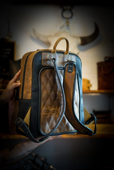 Commuter Backpack (Diamond Stitch: Two Tone "Tobacco Brown" + Flat Black Accents)