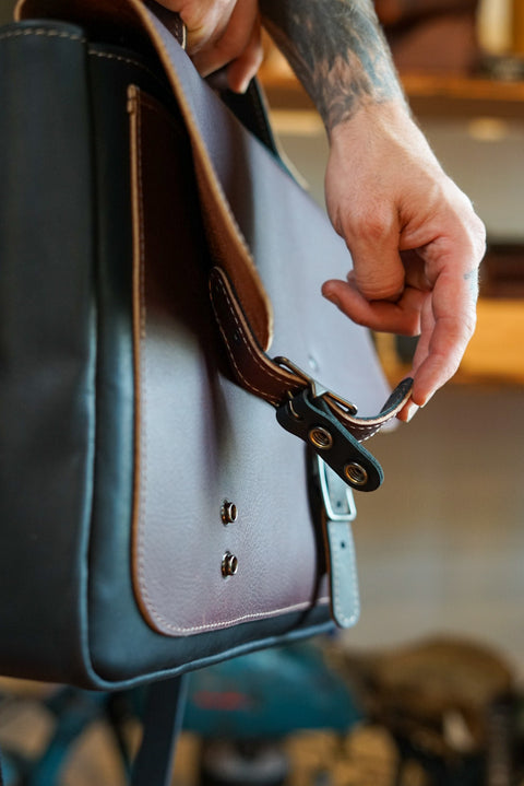 16" Messenger Bag (Two Tone: Pebbled Brown + Flat Black Accents)