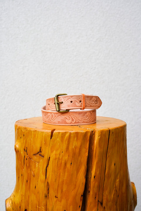 1.5" (Western Paisley Embossed Veg Tan Belt + Standard Brass Buckle)