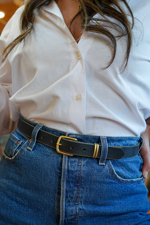 Womens: 1" Water Buffalo: Dress Belt (Black + Solid Brass Hardware)