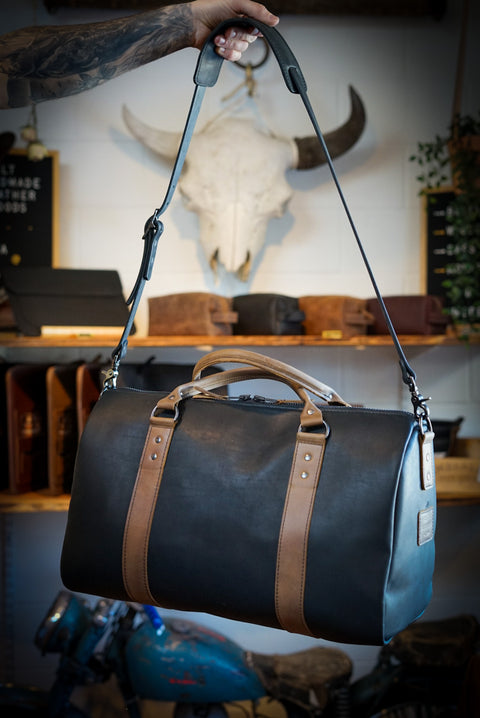 Overnighter Duffle (Flat Black/Rustic brown accents)