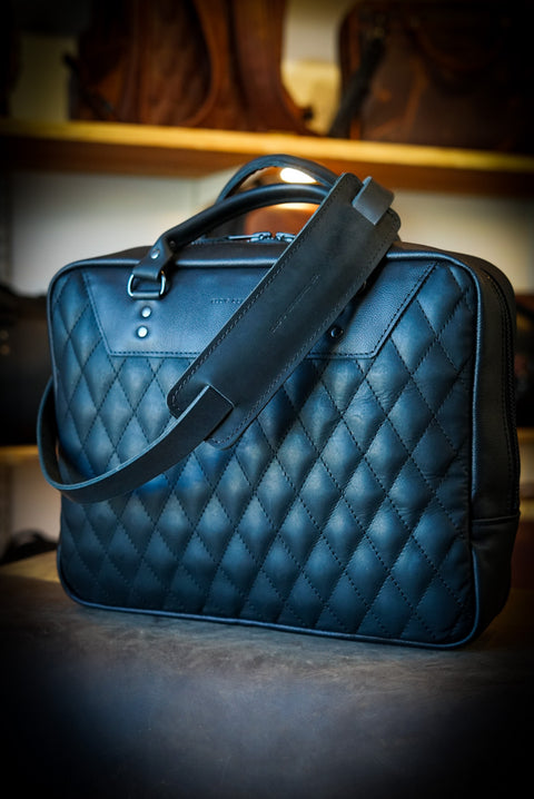 Business Bag (Diamond Stitch: Two Tone Flat Black + Pebbled Black)