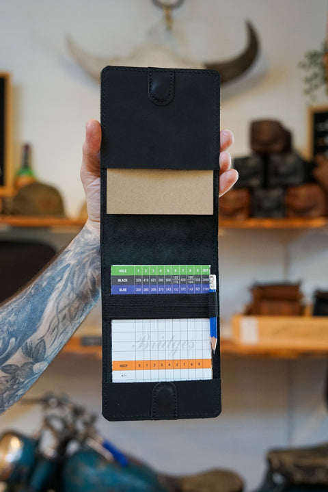 Golf Score Card + Yardage Book Holder (Black)