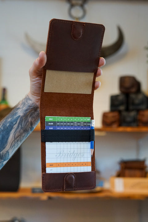 Golf Score Card + Yardage Book Holder (Brown)