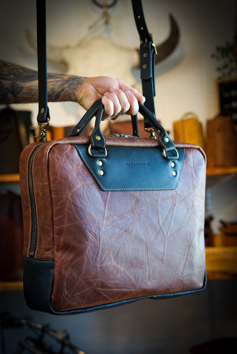 Business Bag (Two Tone: "Cinnamon" Brown + Flat Black Accents)