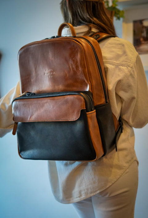 Commuter Backpack (Two Tone: Horween English Tan + Flat Black)