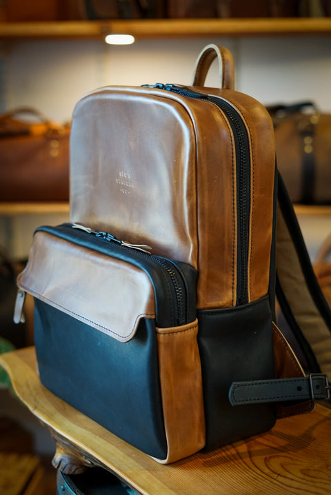 Commuter Backpack (Two Tone: Horween English Tan + Flat Black)