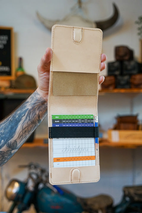 Golf Score Card + Yardage Book Holder (Natural Veg Tan)