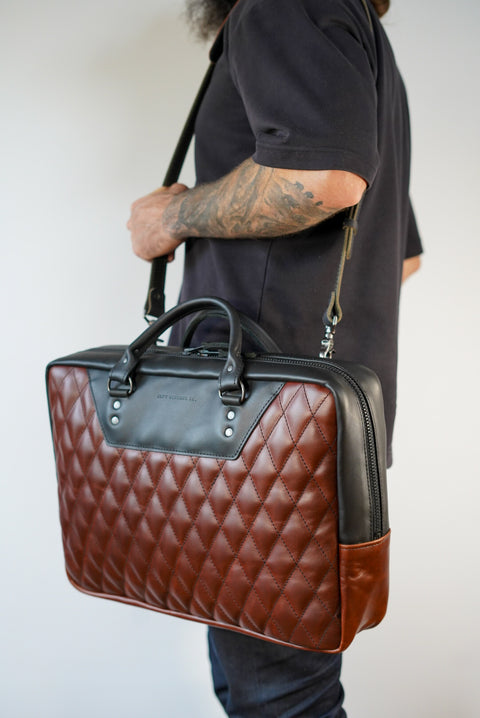 XL Business Bag (Diamond Stitch: Roasted Chestnut + Cigar Black)