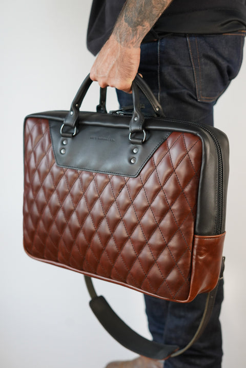 XL Business Bag (Diamond Stitch: Roasted Chestnut + Cigar Black)