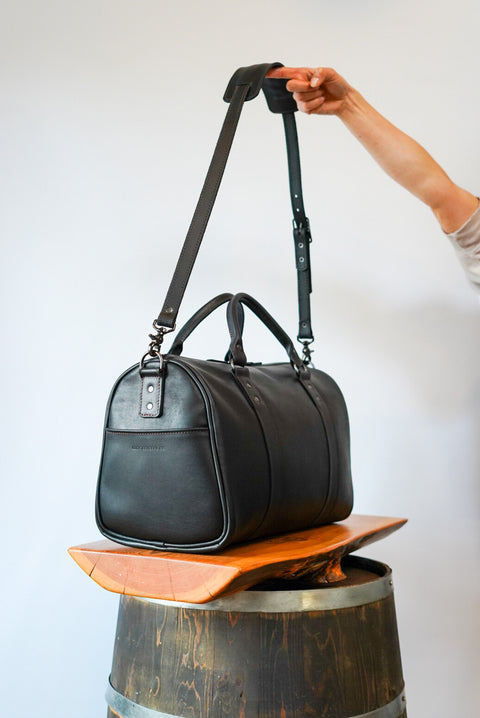 Overnighter Duffle (Pebbled Cigar Black + Contrast Stitch)