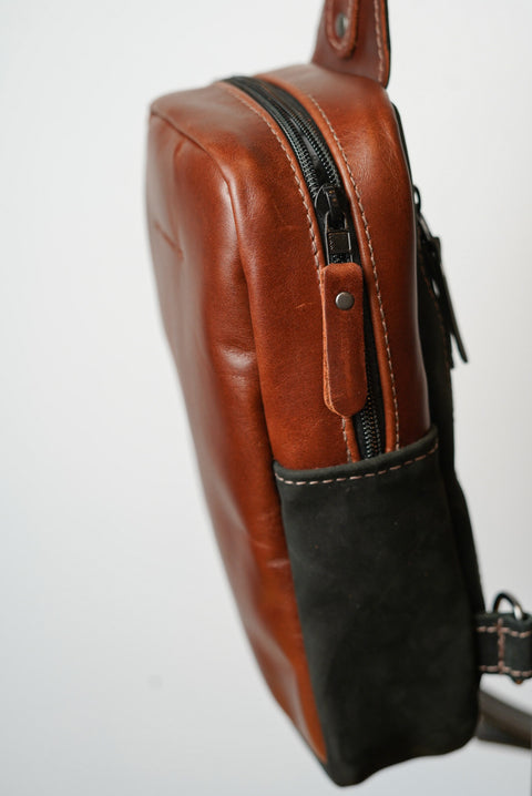 Sling Bag (Two Tone: Toasted Chestnut + Black Suede)