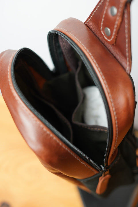 Sling Bag (Two Tone: Toasted Chestnut + Black Suede)