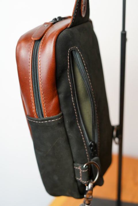 Sling Bag (Two Tone: Toasted Chestnut + Black Suede)
