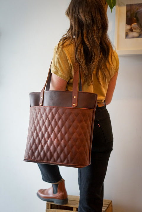 Tote Bag (Diamond Stitch: Pebbled Brown + Dark Amber Harness)