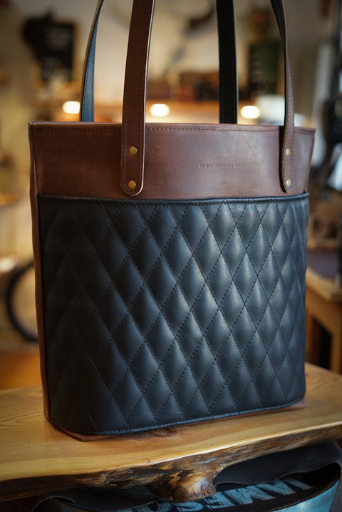 Tote Bag (Diamond Stitch: Dark Amber Harness + Flat Black)