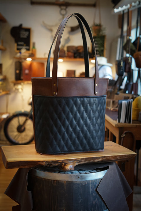 Tote Bag (Diamond Stitch: Dark Amber Harness + Flat Black)