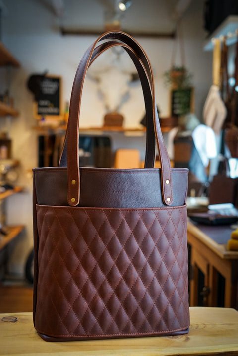 Tote Bag (Diamond Stitch: Pebbled Brown + Dark Amber Harness)